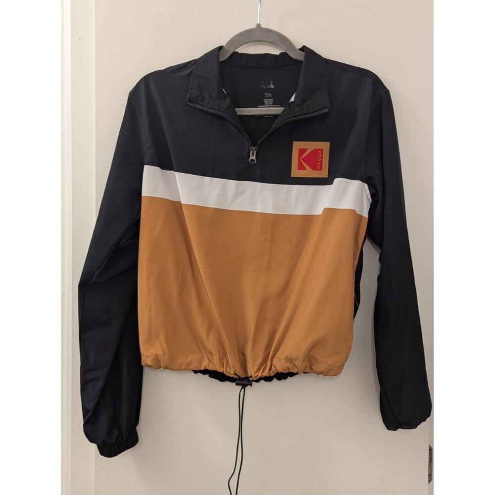 Kodak Camera Club Windbreaker Jacket XS Black/Gold Polyester Drawstring Hem